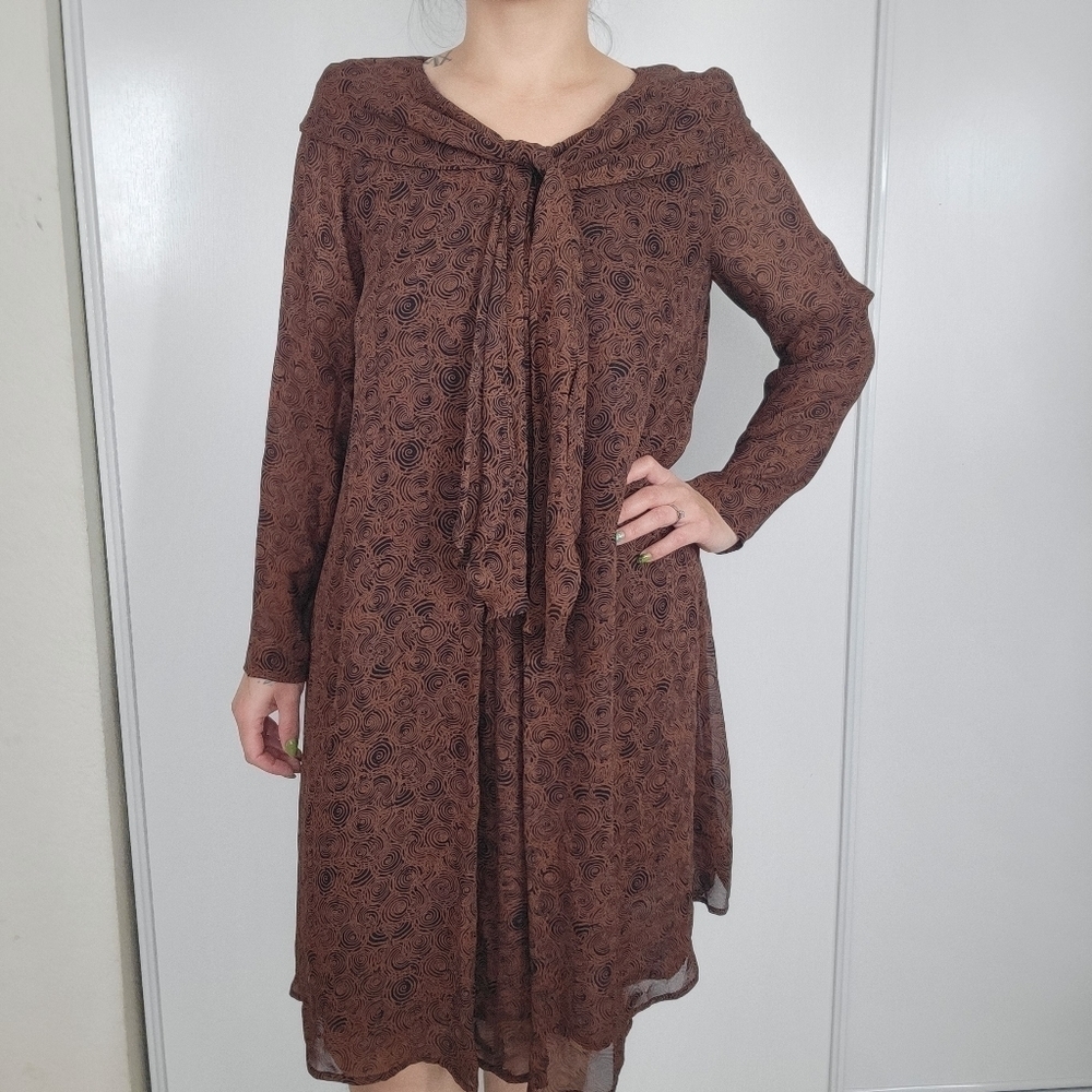 Vintage Carole Brown Black‎ Geometric Abstract Pattern Midi A Line  Dress Size 8